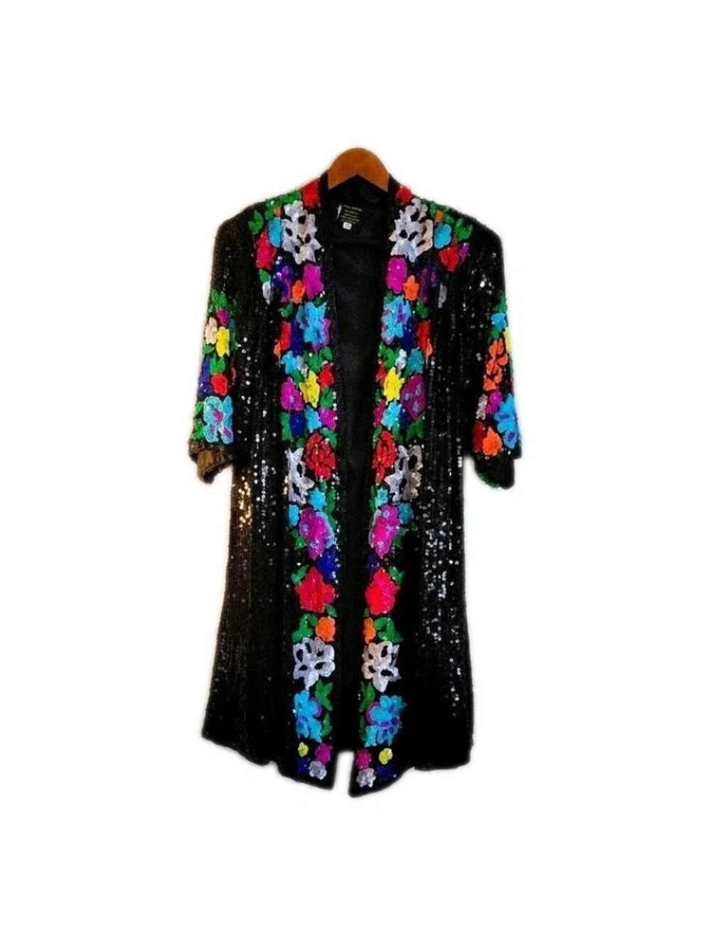 Stunning Vintage Duster Jacket by Pinky Creations All-Over Sequin Floral Design
